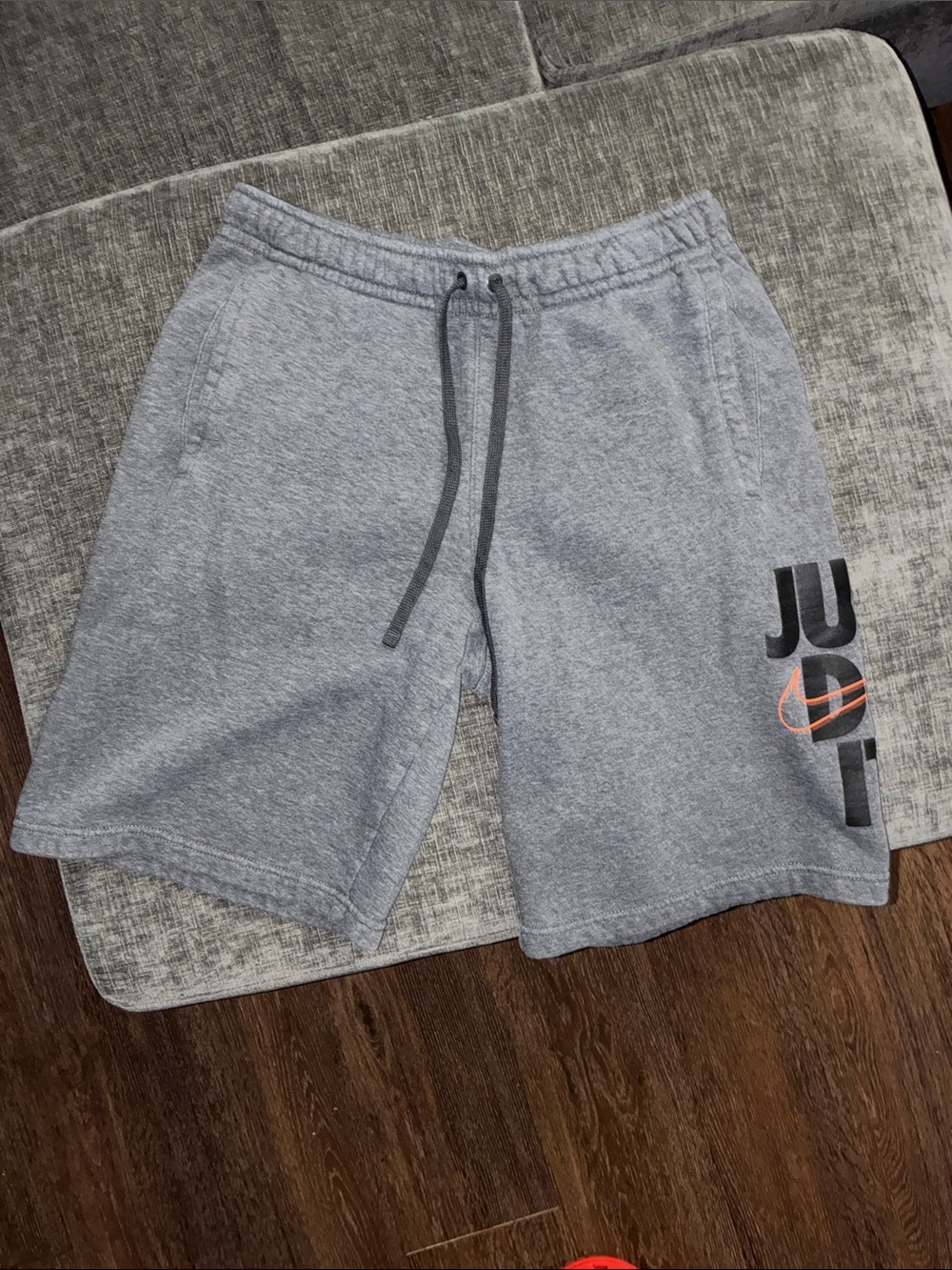 Nike Gray Athletic 'Just Do It' Logo Shorts with Orange Swoosh